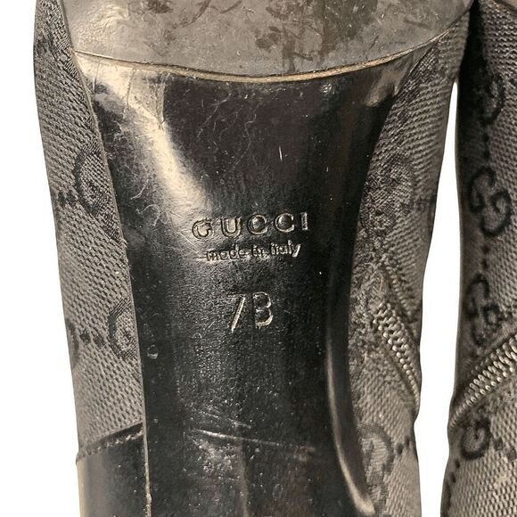 Gucci Monogram Double G D-Ring Canvas Ankle Booties US 7 Black Supreme Heels - Picture 11 of 14